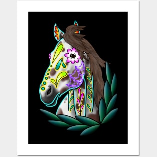 Day of the Dead Brown Appaloosa Sugar Skull Horse Posters and Art